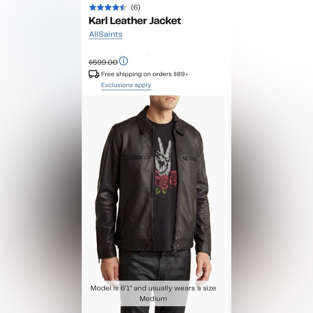 Allsaints Men's Karl Leather Jacket in Black Size S #SJ623